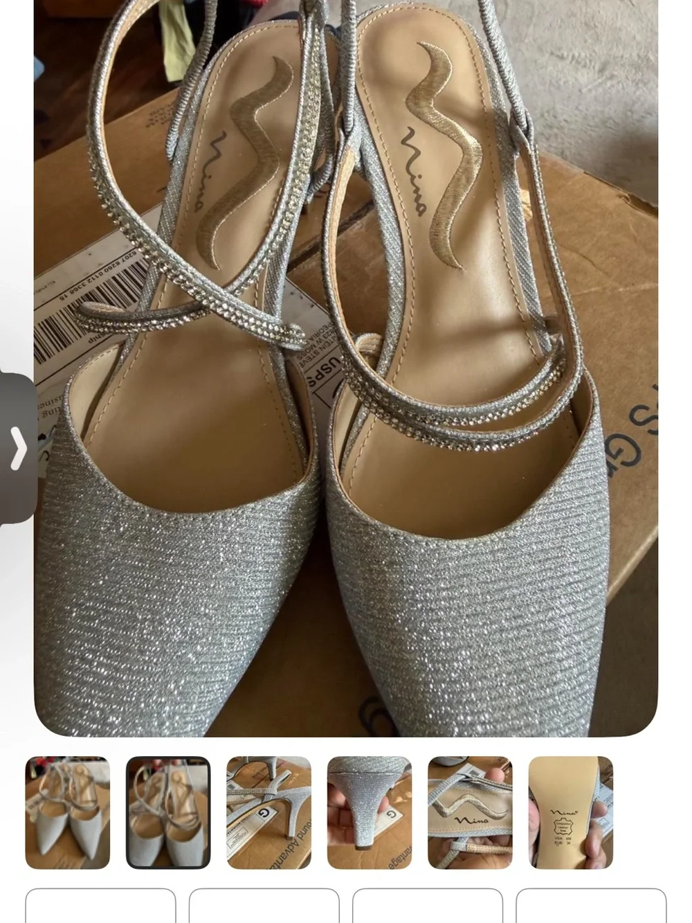 Nina Silver Glitter Pointed Toe Strappy Heels
